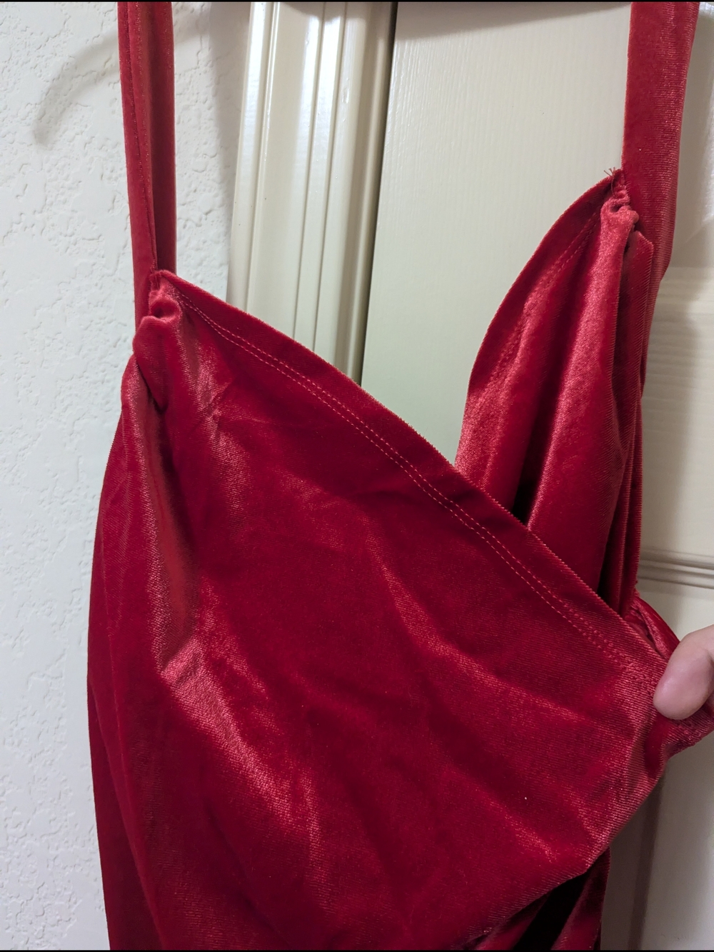 Forever 21 Red Velvet Mini Sweetheart Dress Crisscross Halter Size Large Juniors - Picture 7 of 11